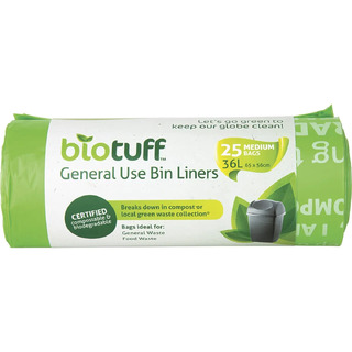 BIOTUFF Compostable Bin Liners 36L (Roll of 25)